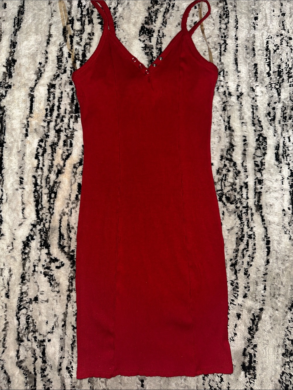 Fashion Nova Red Midi bodycon Dress with Button-Trim V-Neck
